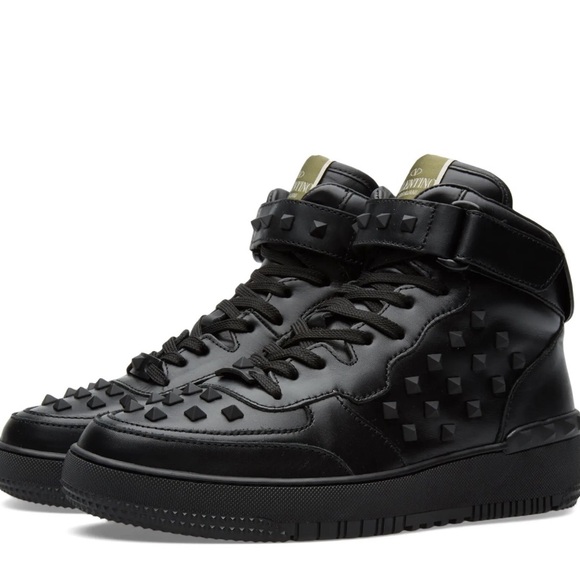 Valentino Rock Stud High Top Black Sneakers - Picture 2 of 9
